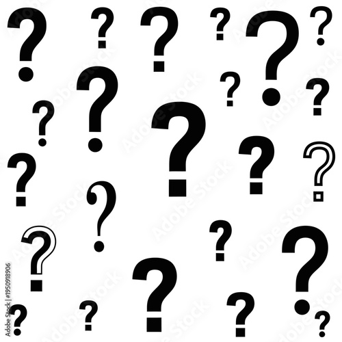 Black question marks on white background.