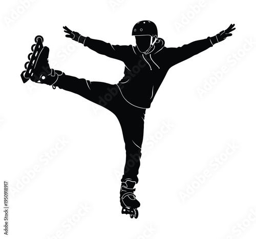Vector of a person performing a dynamic trick on inline skates