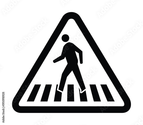 Vector of a pedestrian crossing sign featuring a person walking across a striped crosswalk