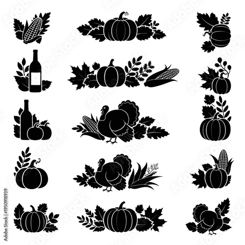 Black silhouette of Thanksgiving food icons.