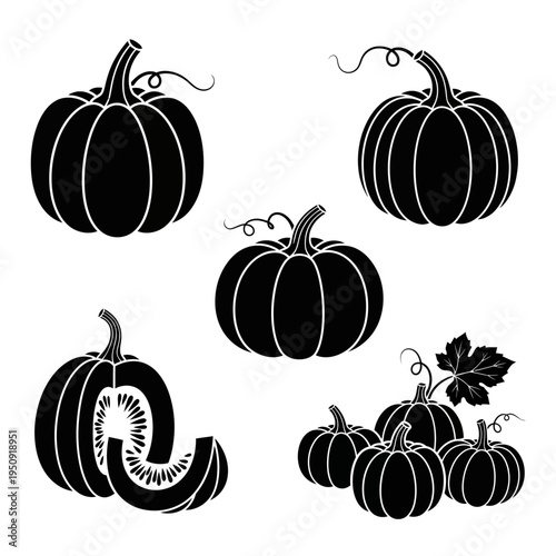 Black silhouette of various pumpkins.