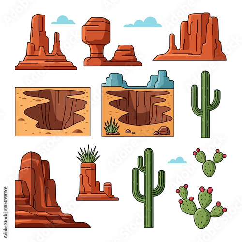 Cactus plants in desert landscape scene.