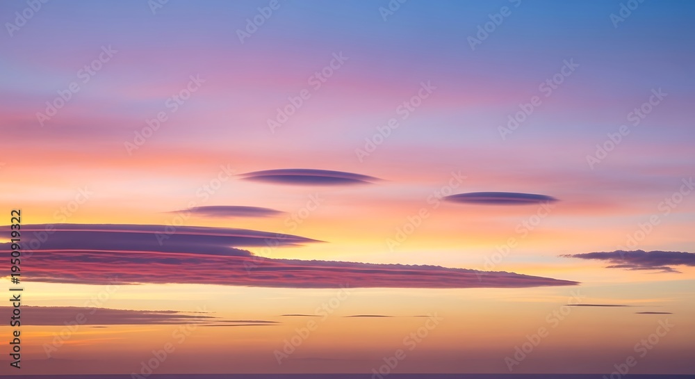 Fototapeta premium Vibrant sunset unfolds with breathtaking colorful clouds floating across the serene evening sky