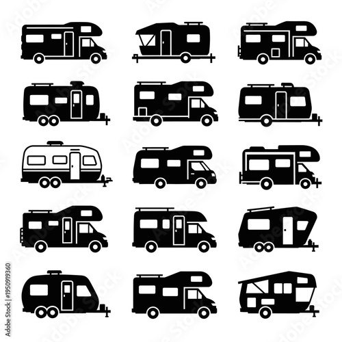 Collection of camper van silhouettes.