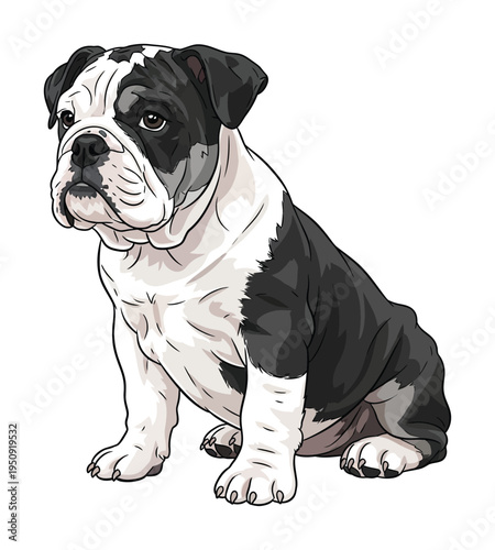 Vector of a sturdy bulldog sitting and looking off to the side