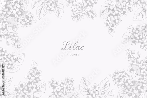 Delicate lilac flower arrangements form a decorative symmetrical border