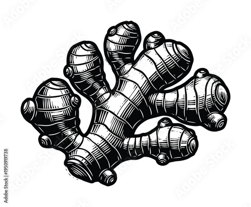 Vector of ginger roots showcasing their natural knobby texture and organic shape in style