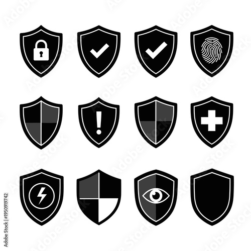 Collection of security shield icons.