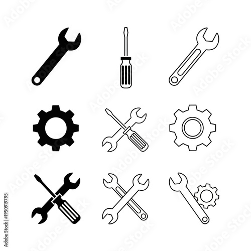 Collection of tools and gears icons.