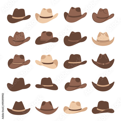 Collection of various cowboy hats.