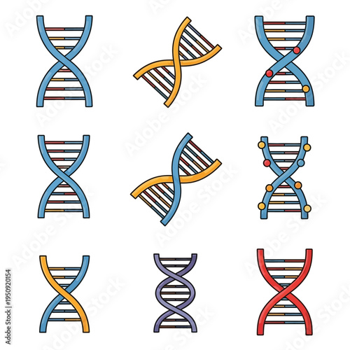 Colorful DNA double helix structures.