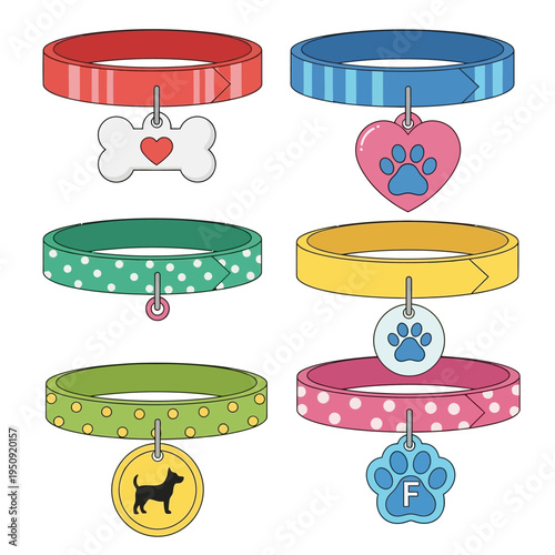 Colorful dog collar charms and tags.