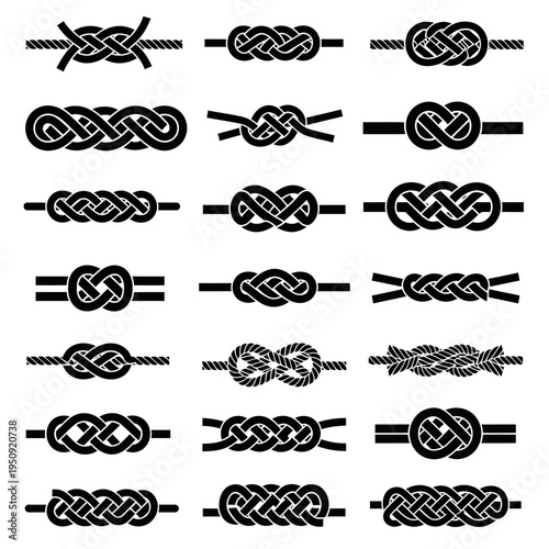 Knots on ropes in black and white.