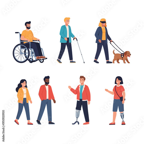 People with disabilities walking outside.