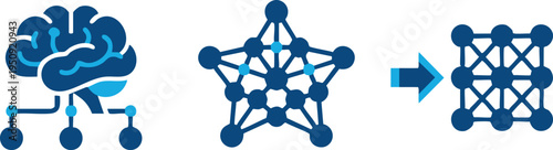 Neural network, brain connectivity, artificial intelligence icons, blue technology symbols