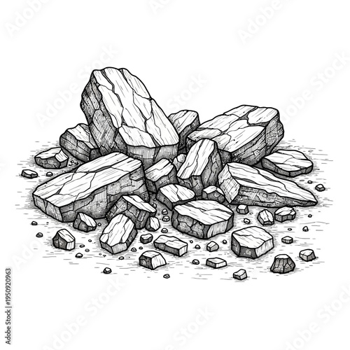 Pile of broken stone and rocks.