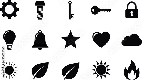 A collection of fifteen diverse black silhouette icons arranged in a grid pattern on white background