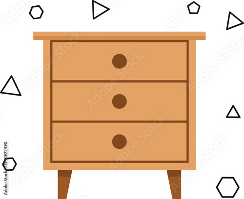 Minimal wooden nightstand with three drawers, simple modern furniture vector illustration for bedroom interior design