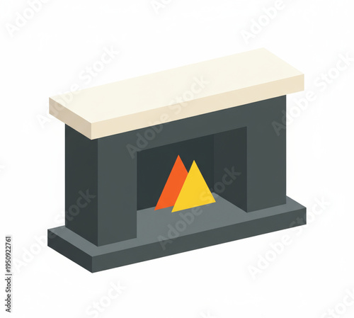 Modern minimalist fireplace illustration featuring a warm and stylized fire, perfect for cozy home interior designs, symbolizing comfort and domestic warmth