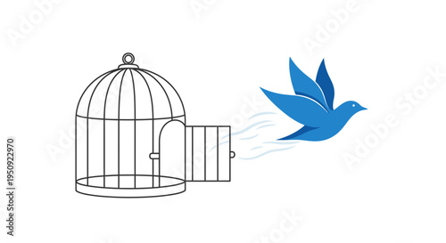Vector illustration of bird flying out of open cage