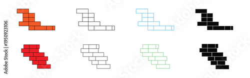 brick wall icon, outline vector style, abstract geometric brick wall patterns set, modern block design collection.