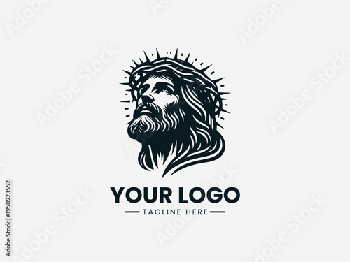 Jesus Christ portrait with crown of thorns in clean modern spiritual vector illustration