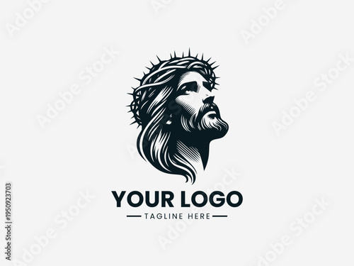 Jesus Christ portrait with crown of thorns in clean modern spiritual vector illustration