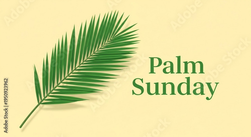 Palm sunday celebration with green palm leaf on yellow background
