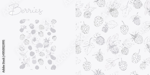 Sketch illustration of various berries in a repeating pattern