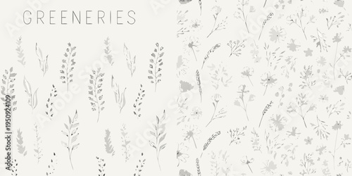 Delicate floral pattern with sketched greenery and lettering