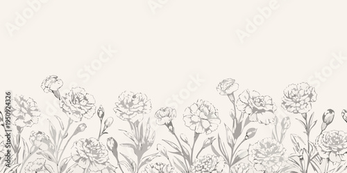 Delicate floral arrangement featuring sketched carnations in a seamless pattern