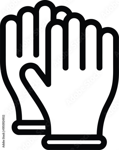 Black and white line of a gloved hand with fingers spread out line gloved hand monochrome