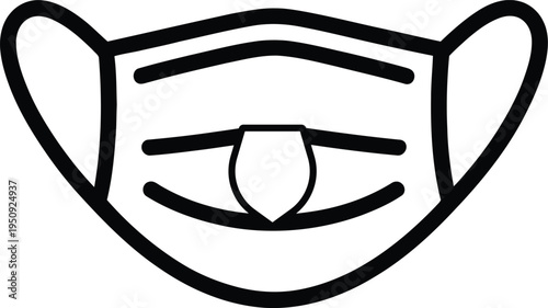 Black and white line of a face mask with a heart symbol in the center line simple healthcare symbol protection