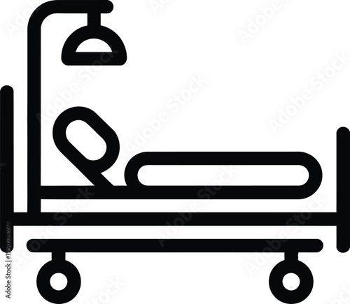 Black and white line of a hospital bed with patient and i v drip iv drip medical healthcare