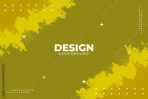 Bold yellow brushstrokes animate a textured olive backdrop