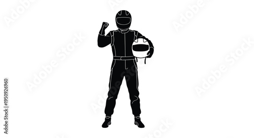 Vector illustration of a racing driver in black suit and helmet
