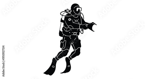 Vector illustration of a scuba diver in black