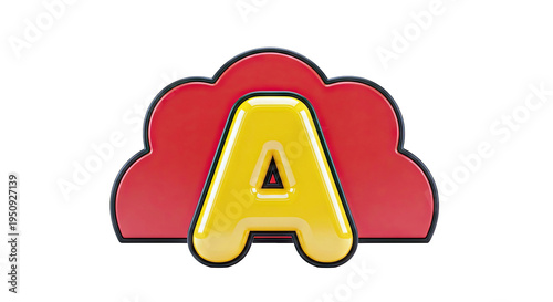 Yellow Letter A on Red Cloud Shape