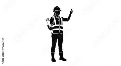 Vector illustration of a construction worker pointing