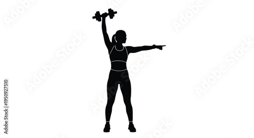 Vector silhouette of woman exercising with dumbbell