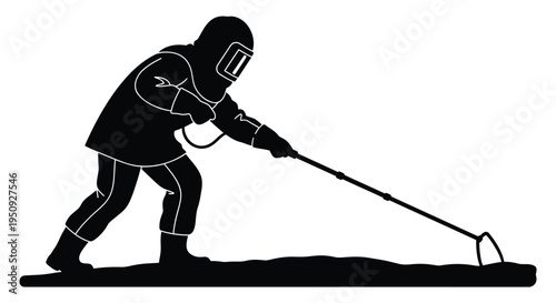 Vector illustration of a person using a metal detector
