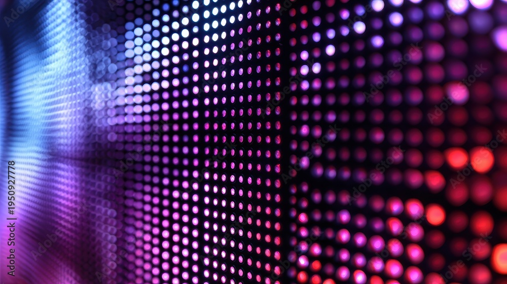 Fototapeta premium Abstract LED screen texture with glowing purple and red bokeh dots