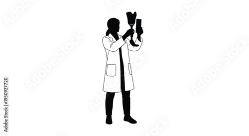 Vector illustration of scientist in lab coat holding microscope