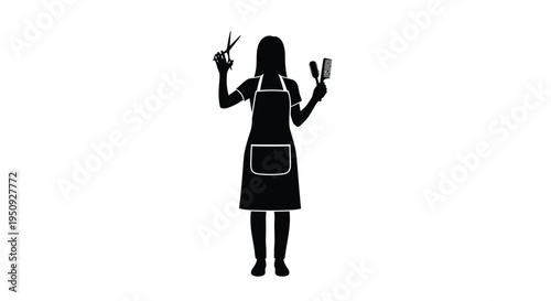 Vector silhouette of a female chef or butcher with kitchen utensils