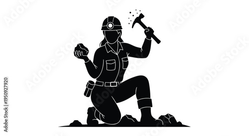 Vector illustration of a miner with pickaxe and gemstone