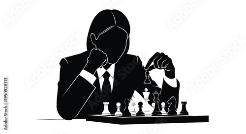 Vector illustration of businessman playing chess