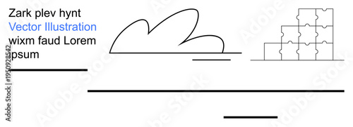 Business creativity, teamwork, information design, digital art, education, abstract concepts. Abstract cloud shape with puzzle blocks and lines. Creativity and teamwork concepts