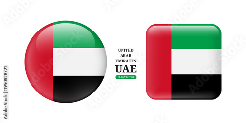 United Arab Emirates or UAE national flag with a glossy glass-like effect in star and heart isolated on white background for sports graphics or infographic media design, vector 3d for design