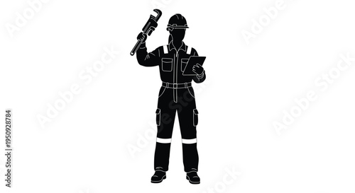 Black silhouette of a worker with a hammer vector