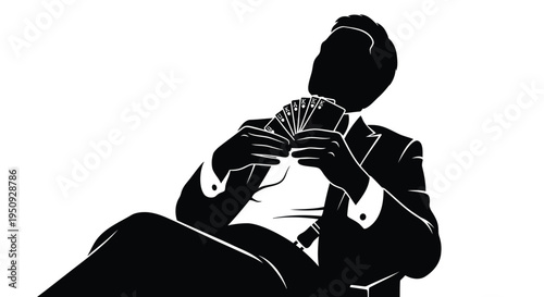Vector silhouette of a man holding money